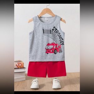 Young boy fire truck set